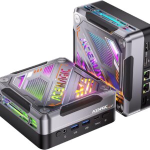 ACEMAGIC Cyberpunk RGB AI Mini PC Gaming AMD Ryzen 7 8845HS (bis zu 5,1 GHz), 32GB DDR5 1024GB (1TB) NVME PCIE 4.0 SSD Micro Desktop Computer| AMD Radeon 780M | BT5.2 | Wi-Fi 6| 8K|Doppellüfter
