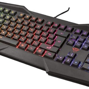 Trust Gaming GXT 830-RW Avonn Gaming Tastatur, QWERTZ Deutsches Layout, Regenbogenwellen-Beleuchtung, Anti-Ghosting, Spielmodus, 12 Media-Tasten, USB Tastatur für PC/Laptop – Schwarz