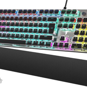 TECURS Mechanische Gaming Tastatur – QWERTZ Mechanical Keyboard mit Magnetische Handgelenkauflage, Multimedia-Tasten, 105 Tasten Kabelgebundene Rote Schalter Tastatur für PC/PS5/PS4, 19 LED Modi