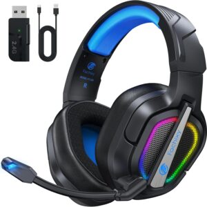 Fachixy FC200 Wireless Gaming Headset für PS5-2.4GHz USB Fodable Kopfhörer mit Mikrofon – 3D Stereo Bluetooth Headset mit 50 Stunden Akkulaufzeit,Für PS4, PC,Mac,Switch,Moble,schwarz-blau