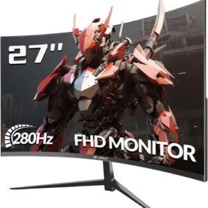 CRUA Curved Gaming-Monitor 27 Zoll 280Hz, FHD 1080P 1800R PC-Monitor, 1 ms GTG mit FreeSync, geringe Bewegungsunschärfe, Augenschutz, VESA, DisplayPort, HDMI, schwarz