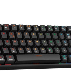 KOORUI Mechanisch Tastatur, 60% Gaming Tastatur mit 12 Tasten Multifunktionstaste USB Kabel Volles Tasten-Rollover Deutsches Layout QWERTZ für Windows MacOS Linux- Rotem Schalter, Schwarz
