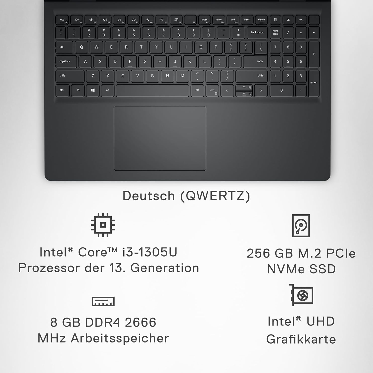 Dell Inspiron 15 3530 Laptop 15.6 inch FHD (1920 x 1080) Display, Intel Core i3-1305U, 8 GB RAM, 256 GB SSD, Intel UHD Graphics, Fingerprint Reader, Deutsch Backlit Keyboard, Windows 11 Home, Schwarz – Bild 7