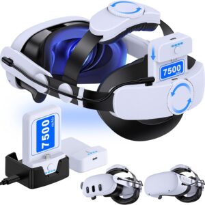MQ Series Elite Strap für Meta Quest 3S/3/Quest 2, Verstellbares VR Head Strap mit Zwei Knöpfen, Herausnehmbarer 15000mAh Akku und Ladestation – Verlängert die Spielzeit für Oculus Headset Zubehör