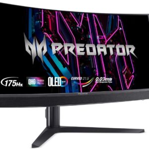 Acer Predator X34V Gaming Monitor 34 Zoll (86 cm Bildschirm) UWQHD, OLED, 175Hz DP/Type-C, 100Hz HDMI, 0.03ms(GTG), DP 1.4, Type-C 65W, 2xHDMI 2.0, Curved, höhenverstellbar, FreeSync Premium