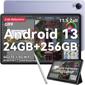 Blackview MEGA1 Tablet 12 Zoll, Helio G99 Octa Core,4G LTE, 5G WiFi, 2.4K FHD Android Tablet, 50MP 24GB RAM+256GB/(2TB TF) ROM Mit Stift, 11zoll Tablet PC 8800mAh/GPS/GMS/OTG