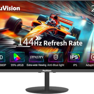 FeuVision 24 Zoll PC Monitor, 144Hz, FHD 1080p, Gaming Monitor, 4ms, IPS, VESA montierbar, Eye-Care, Rahmenlos Bildschirm, Blaulichtfilter, HDMI, DP