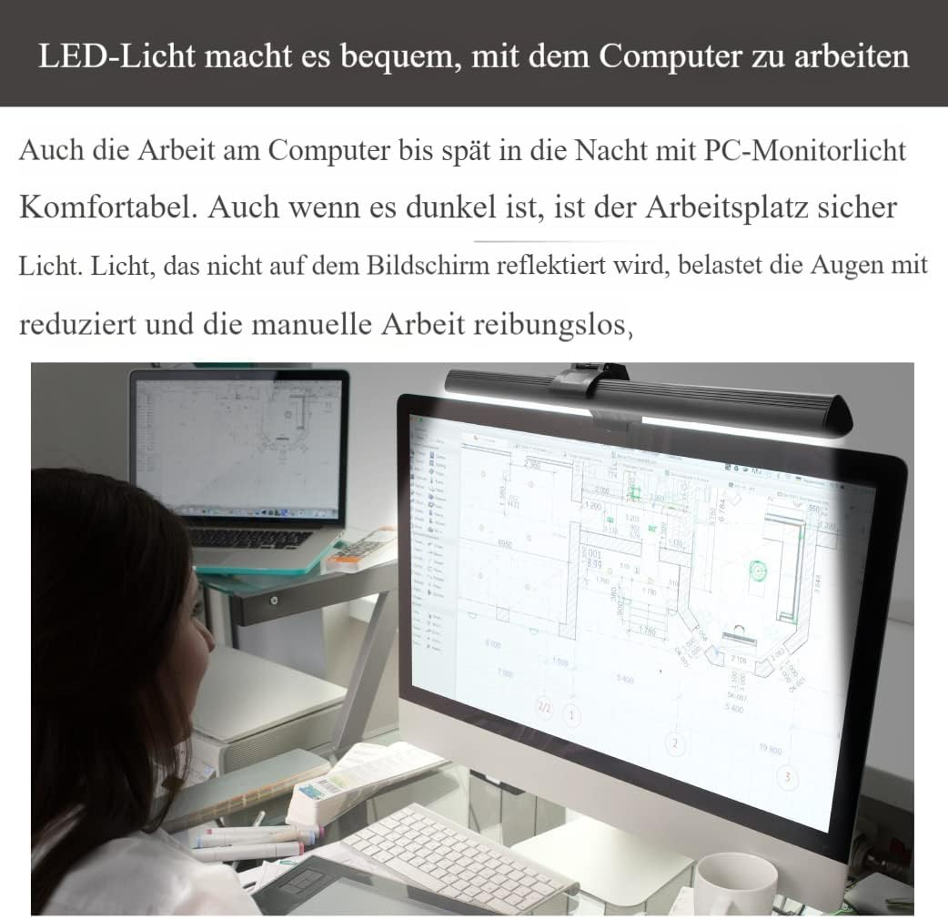 CATPOWER Computermonitor-Lichtleiste, LED-Bildschirm-Lichtleiste für den Arbeitsplatz, dimmbare Monitorlampe, Monitorlampe mit Tastensteuerung für Schreibtisch/Büro/Zuhause/Gaming, zur Augenpflege – Bild 3