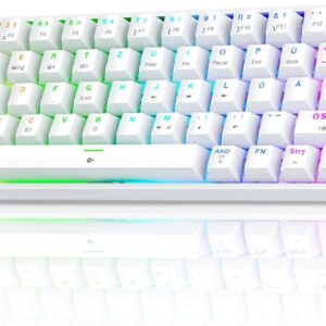 TMKB T68 Gaming Tastatur,60% Kabellos Mechanische RGB Tastatur mit Bluetooth/2.4G/Typ-C,Compact 68 Tasten Anti-Ghosting,Deutsches QWERTZ Layout,Red Linear Switch,weiße