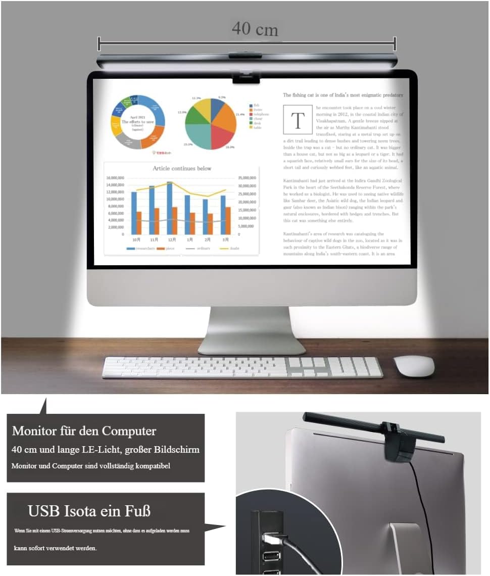 CATPOWER Computermonitor-Lichtleiste, LED-Bildschirm-Lichtleiste für den Arbeitsplatz, dimmbare Monitorlampe, Monitorlampe mit Tastensteuerung für Schreibtisch/Büro/Zuhause/Gaming, zur Augenpflege – Bild 7