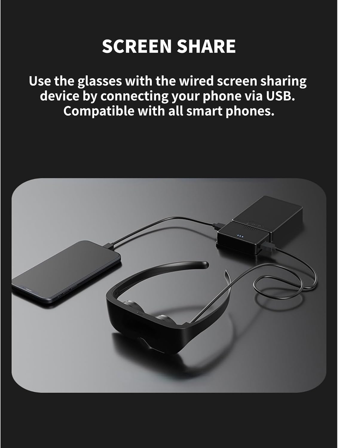 AR-Brille, Augmented-Reality-Brille, Tragbare Headsets, Smart-Brille mit 4K HD 3D IMAX Gaint Screen Virtual Theater, Myopiefreundliche VR-Brille für Spielvideos auf Tablets und – Bild 2