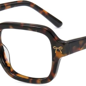 Firmoo Blaulichtfilter Brille Damen ohne Sehstärke Bow Muster Rechteckiger Rahmen Niedlich Brille für Computer Bildschirme Gaming