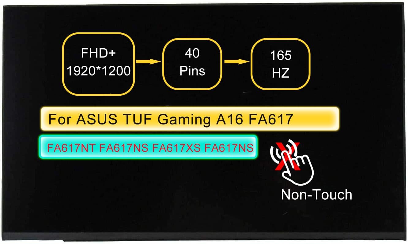 40,6 cm (16 Zoll) Bildschirm-Ersatz für ASUS TUF Gaming A16 FA617 FA617NT FA617NS FA617NSR FA617NS-A16.R77600 N160JME-GE1 1920x1200 165Hz 40-poliger LCD-Bildschirm Display Panel