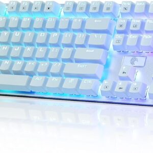 E-Yooso Z-88 RGB Mechanische Gaming-Tastatur,US-Layout(QWERTY) Verkabelte USB-Kabel,Anpassbare RGB-Beleuchtung, Blaue Schaltern – Klicken,Metallpanel Platte Tastatur,104 Tasten für Mac, PC,Weiß