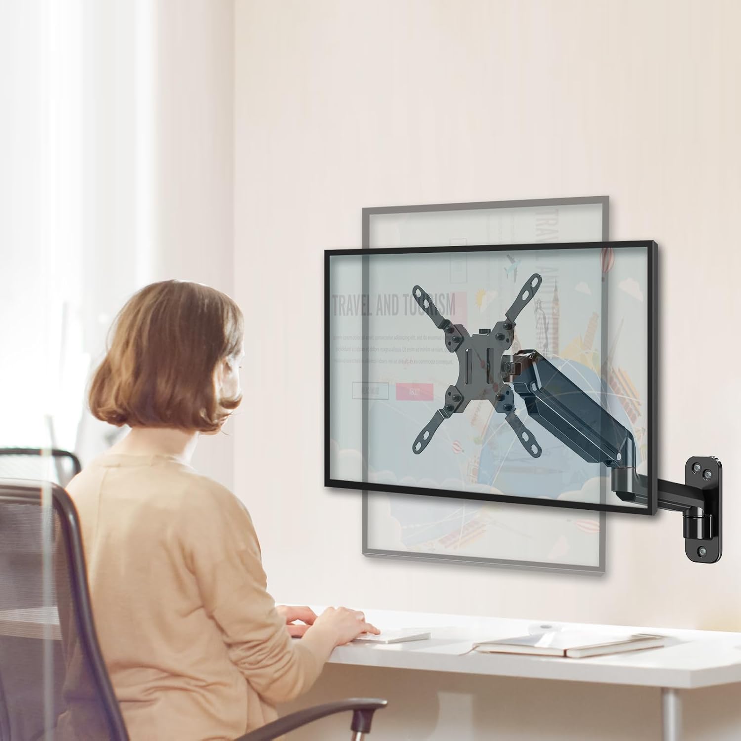 ELIVED Monitor Wandhalterung für Max. 35" Bildschirme bis zu 12kg, VESA 75/100/200mm, Gasdruckfeder PC Monitor Hatlerung Wand, Höhenverstellbar Monitorhalterung, Ultrawide Premium-Monitorarm EV6023 – Bild 9