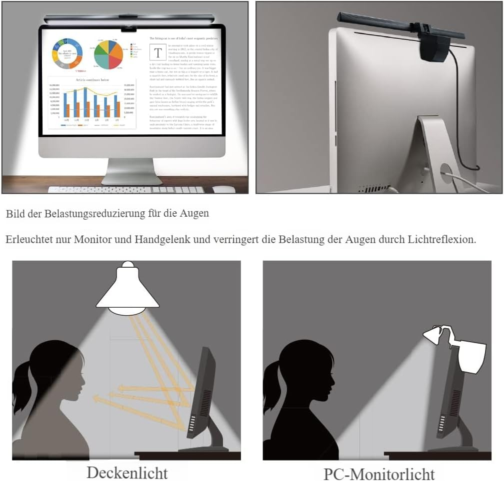 CATPOWER Computermonitor-Lichtleiste, LED-Bildschirm-Lichtleiste für den Arbeitsplatz, dimmbare Monitorlampe, Monitorlampe mit Tastensteuerung für Schreibtisch/Büro/Zuhause/Gaming, zur Augenpflege – Bild 4
