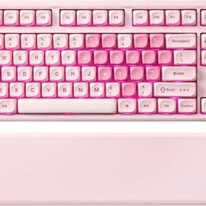 YUNZII B87 Drahtlose Mechanische Tastatur, QMK/VIA Software Custom Gaming Tastatur, Gasket RGB mit MOA Keycaps, Wrist Rest, BT5.0/2.4G/USB-C NKRO für Win/Mac (pink, Milk v2 linear)
