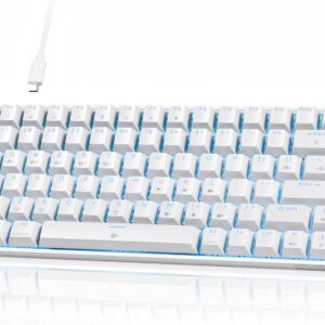 TMKB T84SE Gaming Tastatur, QWERTY US Layout, 84 Tasten Mechanische Tastatur mit Blaue LED, N-Key Rollover Red Switch Keyboard für PC Windows/Mac OS, Weiß