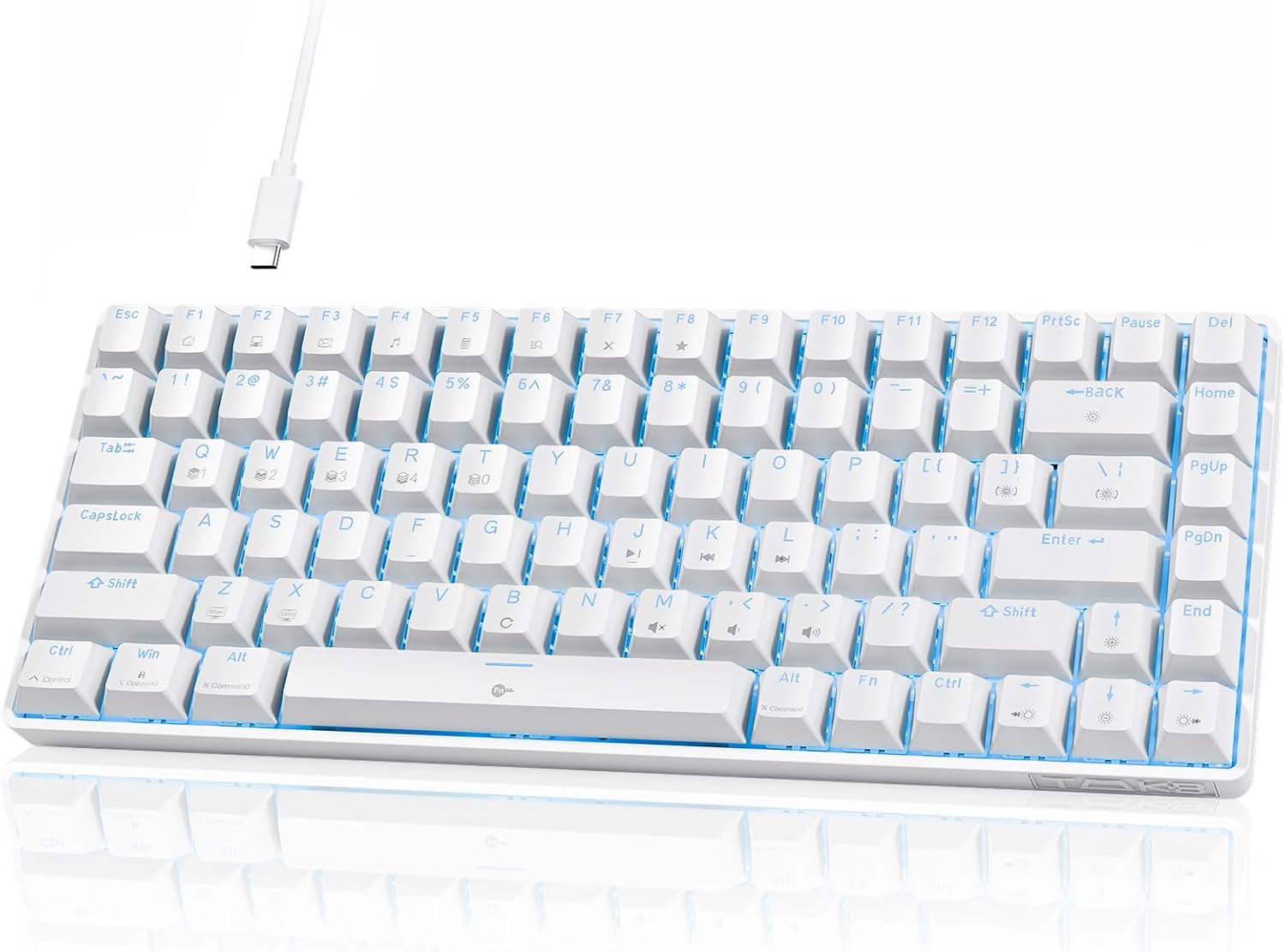 TMKB T84SE Gaming Tastatur, QWERTY US Layout, 84 Tasten Mechanische Tastatur mit Blaue LED, N-Key Rollover Red Switch Keyboard für PC Windows/Mac OS, Weiß