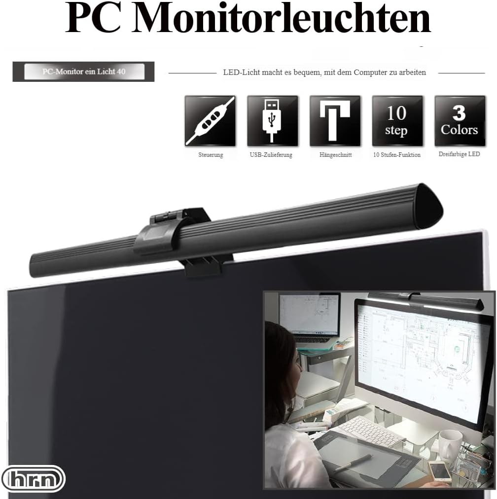 CATPOWER Computermonitor-Lichtleiste, LED-Bildschirm-Lichtleiste für den Arbeitsplatz, dimmbare Monitorlampe, Monitorlampe mit Tastensteuerung für Schreibtisch/Büro/Zuhause/Gaming, zur Augenpflege – Bild 2