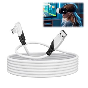 VR-Ladekabel, 2,5 m, fĂźr Oculus/Meta Quest 3S/3/2/Pro & Pico 4, 60 W, schnelles Laden, 5 Gbit/s, USB 3.0 auf USB C, DatenĂźbertragung fĂźr PC/Steam VR-Spiele, L-fĂśrmiger Stecker, Smart-Ladechip (weiĂ)