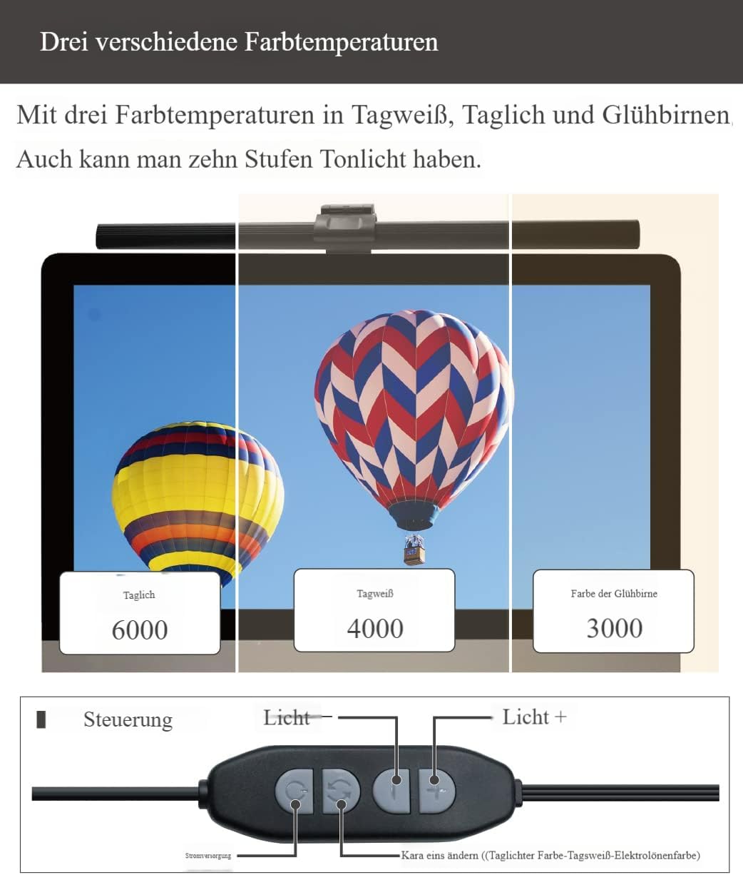 CATPOWER Computermonitor-Lichtleiste, LED-Bildschirm-Lichtleiste für den Arbeitsplatz, dimmbare Monitorlampe, Monitorlampe mit Tastensteuerung für Schreibtisch/Büro/Zuhause/Gaming, zur Augenpflege – Bild 8