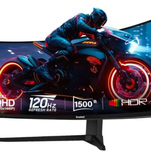Gawfolk 49 Zoll Curved Gaming Monitor, 1500R PC Bildschirm 120Hz DQHD 5120 * 1440p, Computerbildschirm mit FreeSync VA-Panel, HDMI 2.0, unterstützt VESA