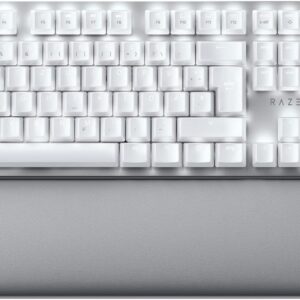 Razer Pro Type Ultra – Kabellose Mechanische Tastatur für Maximale Produktivität (Gelbe geräuschlose & Lineare Schalter, Auflage aus Kunstleder, Multi-Device-Dongle, Bluetooth) QWERTZ DE-Layout | Weiß