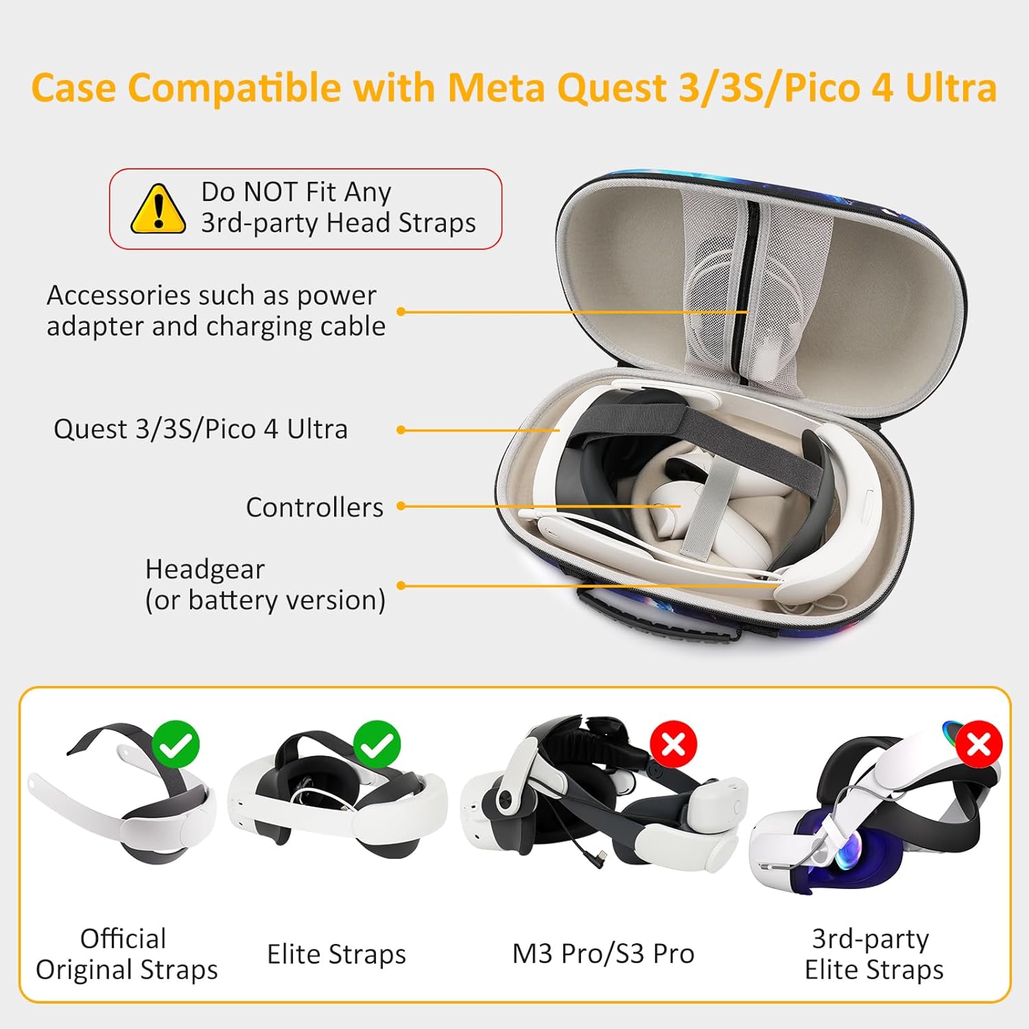 XINGFUDAO Tasche für Meta Quest 3/3S/Pico 4 Ultra, Tragetasche kompatibel mit Elite Headstrap und Zubehör, Hartschalenkoffer für Reise und Aufbewahrung (Blau, M) – Bild 2