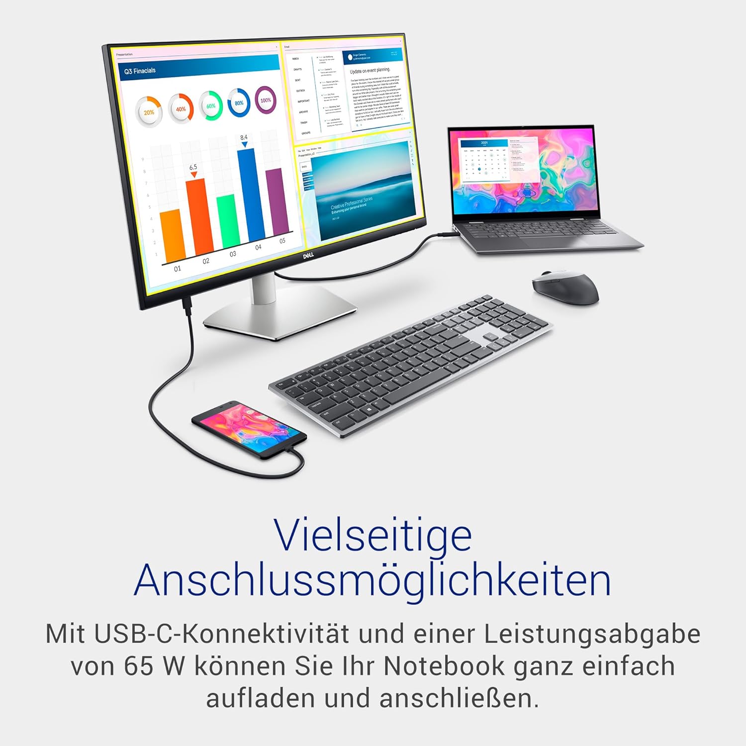 Dell S2722DC USB-C 27 Zoll QHD (2560x1440) Monitor, 75Hz, IPS, 4ms, AMD FreeSync, 99% sRGB, Eingebaute Lautsprecher, USB-C, 2x HDMI, 2x USB, 3 Jahre Garantie, Silber – Bild 6