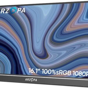 ARZOPA 16.1″ Portable Monitor, 1920×1080 FHD IPS Tragbarer Monitor für Laptop mit Einzelstange, Unterstützt HDMI/Typ-C/USB-C, Augenschutz-Gaming-Bildschirm für Laptop/PC/Mac/PS3/4/5/Xbox
