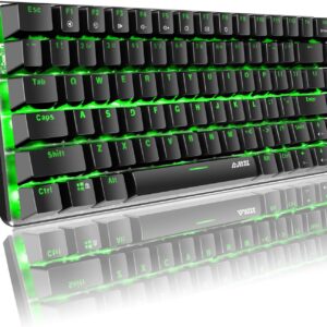 Hoopond Mechanische Tastatur, AK33, grüne LED-Hintergrundbeleuchtung, USB-Kabel, Gaming-Tastatur, 82 Tasten, kompakt, mit Anti-Ghosting-Tasten für Gamer, Schreibkräfte (Blauer Schalter, schwarz)
