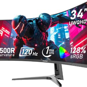 Gawfolk 34 Zoll Ultrawide Curved 120Hz Gaming Computer Monitor 1500R PC-Bildschirm 21:9 UWQHD (3440 x 1440), G-Sync, 178° Betrachtungswinkel, 128% sRGB, DisplayPort, HDMI, kompatibel mit Wandmontage