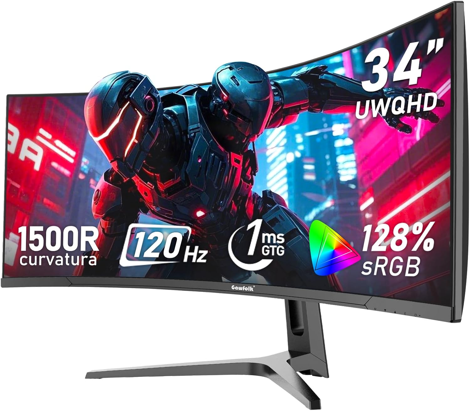 Gawfolk 34 Zoll Ultrawide Curved 120Hz Gaming Computer Monitor 1500R PC-Bildschirm 21:9 UWQHD (3440 x 1440), G-Sync, 178° Betrachtungswinkel, 128% sRGB, DisplayPort, HDMI, kompatibel mit Wandmontage