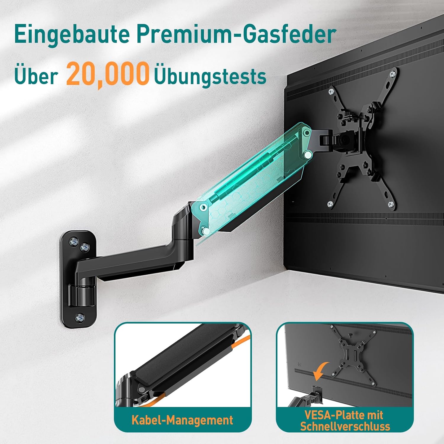 ELIVED Monitor Wandhalterung für Max. 35" Bildschirme bis zu 12kg, VESA 75/100/200mm, Gasdruckfeder PC Monitor Hatlerung Wand, Höhenverstellbar Monitorhalterung, Ultrawide Premium-Monitorarm EV6023 – Bild 8