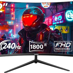 Gawfolk Gaming Monitor 32 Zoll 240Hz, Curved PC Bildschirm Full HD 1080P, Rahmenloses 1800R Gebogenes Computerbildschirm mit FreeSync und Eye Care Technologie, unterstützt VESA