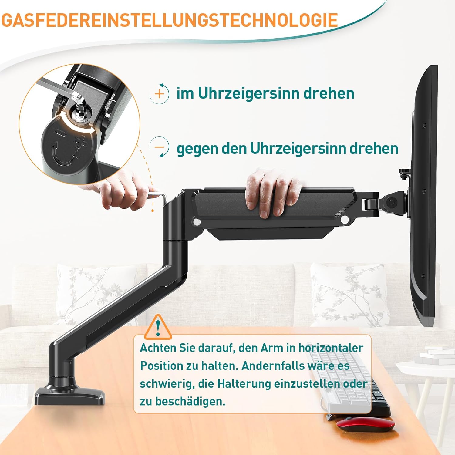 ELIVED Monitor Halterung 2 Monitore für 13-32 Zoll Bildschirme mit VESA 75/100, Gasdruckfeder 2 Monitorhalterung neigbar 180° schwenkbar 180°, Drehbar 360°, Höhenverstellbar Monitor Arm, 9kg/Arm – Bild 5
