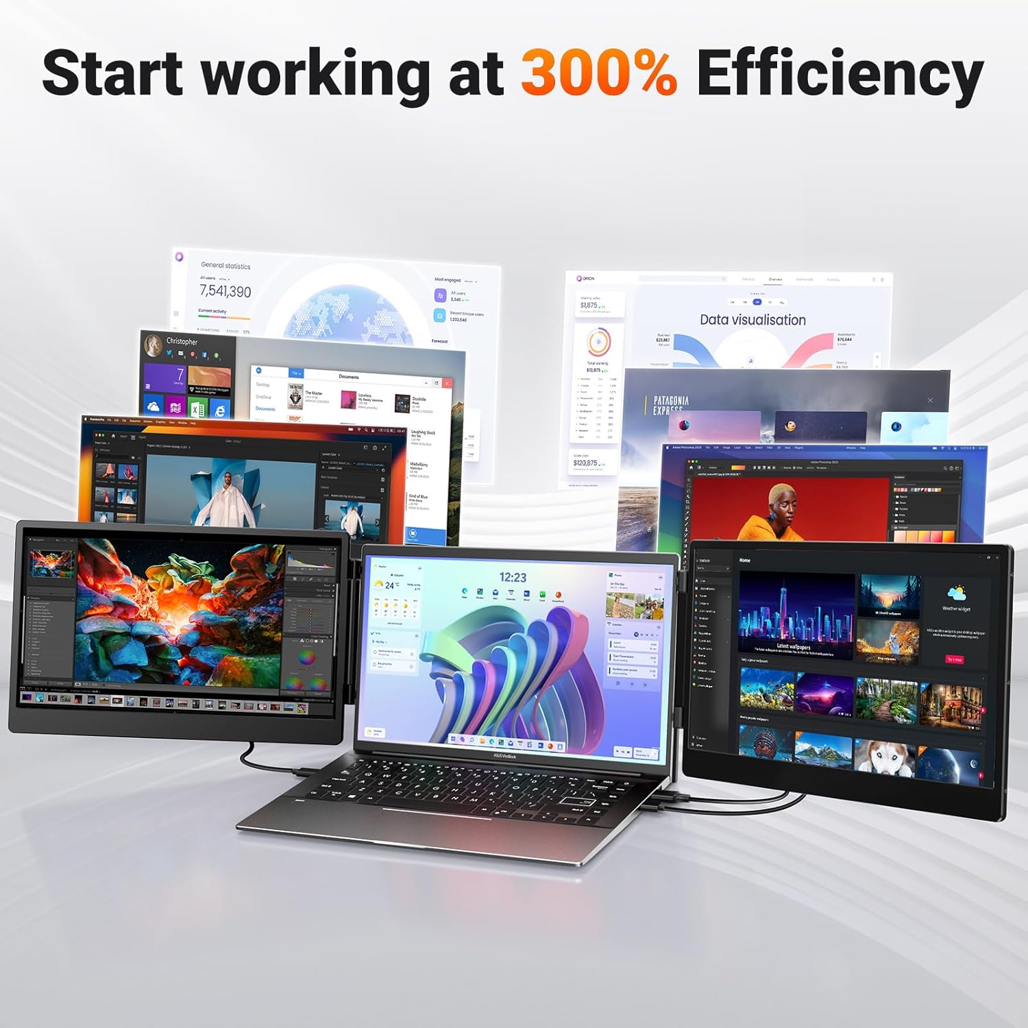 Cevaton Laptop Bildschirm Extender, 14 ”FHD 1080p IPS Tragbarer Monitor für 13-17,3", Stecker und Spielen Sie Laptop-Monitor, Laptop-Bildschirmverlängerung kompatibel mit MAC, Siegen, Dex, Chrome – Bild 3