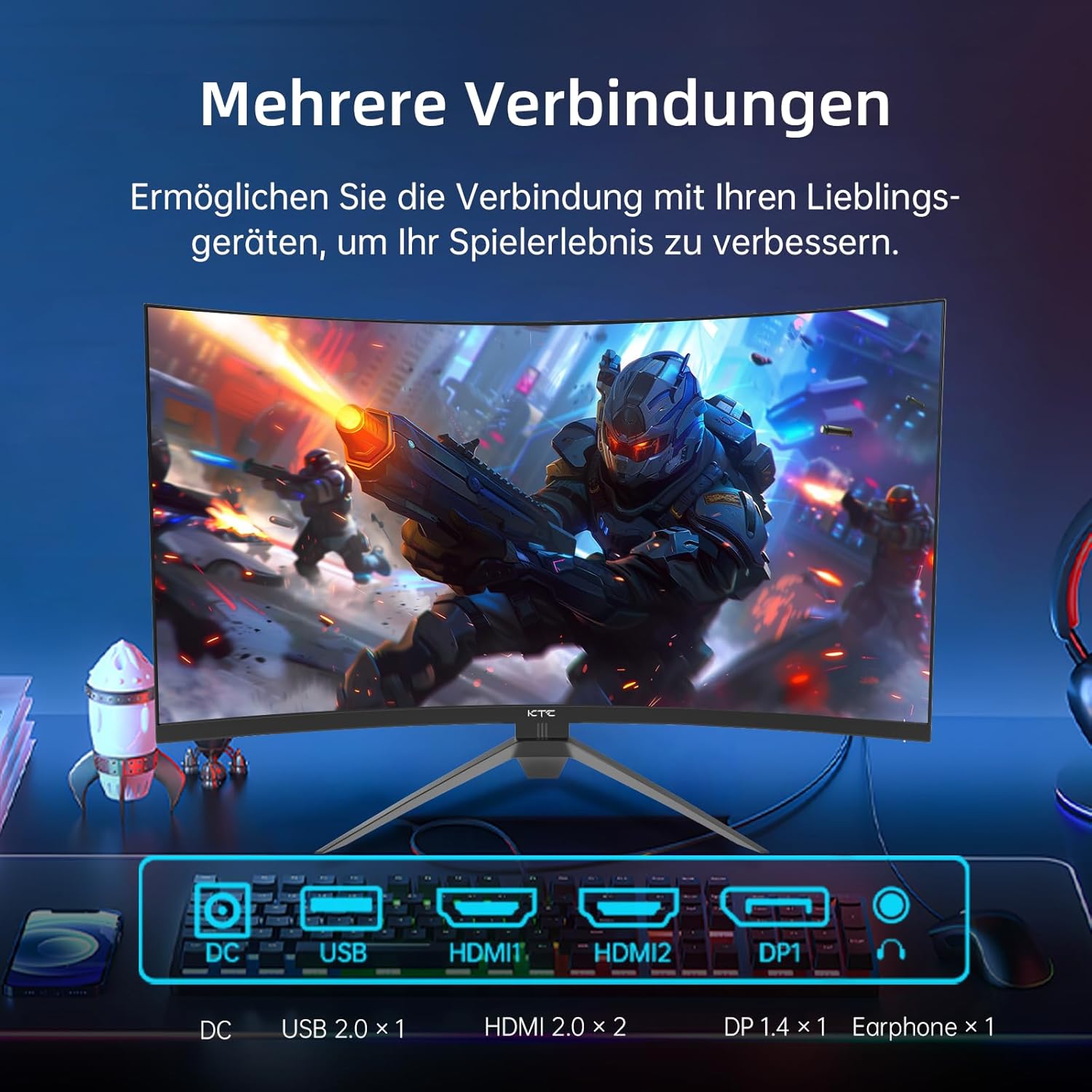 KTC Gaming Monitor 32 Zoll FHD Curved Monitor, 240Hz, 1ms, 1920x1080, Freesync & G-sync, HVA 1500R PC Bildschirm, 125% sRGB, Blaulicht Reduktion, VESA, DP1.4/HDMI 2.0 240Hz, USB2.0, H32S17F – Bild 6
