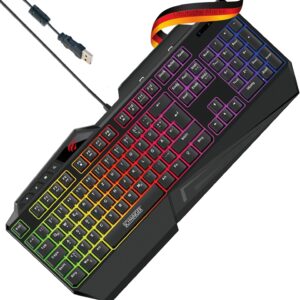 SCHWAIGER GT108 Gaming Tastatur PC Computer-Keyboard RGB Beleuchtung Anti-Ghosting-Tasten QWERTZ Smartphonehalter Handballenablage Multi-Media-Bedienelement Regenbogenfarben