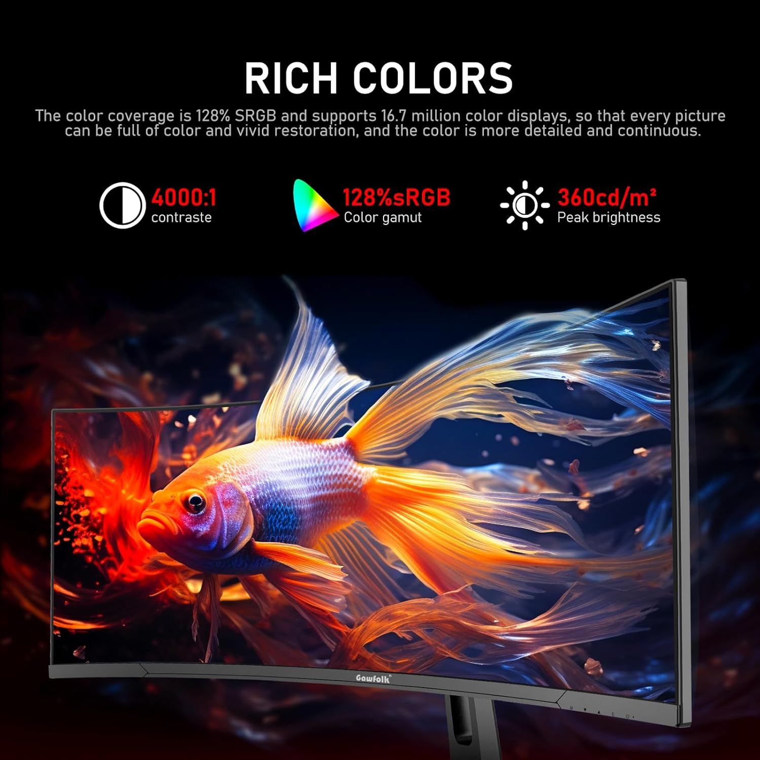 Gawfolk 34 Zoll Ultrawide Curved 120Hz Gaming Computer Monitor 1500R PC-Bildschirm 21:9 UWQHD (3440 x 1440), G-Sync, 178° Betrachtungswinkel, 128% sRGB, DisplayPort, HDMI, kompatibel mit Wandmontage – Bild 5
