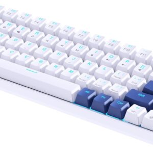 abucow 60% Mechanische Tastatur mit Blauer Hintergrundbeleuchtung, 68-Tasten Gaming-Tastatur, Weiß-Dunkelblaue Tastenkappen – Rote Schalter für EIN Premium-TIPP- und Spielerlebnis (Weiß-Dunkelblau)