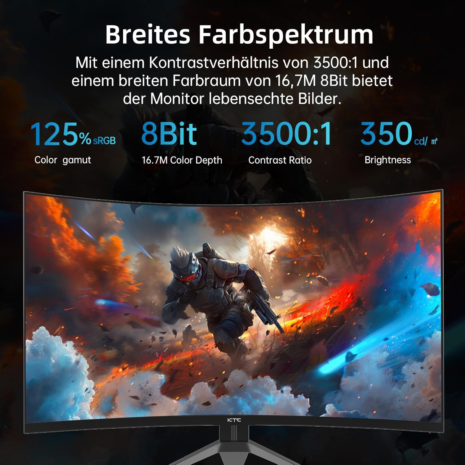 KTC Gaming Monitor 32 Zoll FHD Curved Monitor, 240Hz, 1ms, 1920x1080, Freesync & G-sync, HVA 1500R PC Bildschirm, 125% sRGB, Blaulicht Reduktion, VESA, DP1.4/HDMI 2.0 240Hz, USB2.0, H32S17F – Bild 4