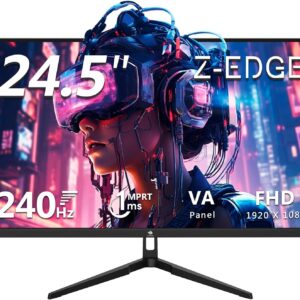 Z-Edge Gaming Monitor 24,5 Zoll 240Hz 1ms MPRT Full HD 1080P 16:9 LED Bildschirm VA Panel, 350cd/m² Helligkeit, FreeSync HDR10, DisplayPort1.4 & HDMI2.0, Unterstützt VESA 100x100mm