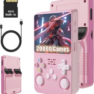 KINMRIS R36S Retro Handheld Spielkonsole, 64 G über 15000 Spiele, Retro Konsole 3,5-Zoll-IPS-Bildschirm, tragbare Spielkonsole für Kinder und Erwachsene, unterstützt mehrere Emulatoren (ROSA)