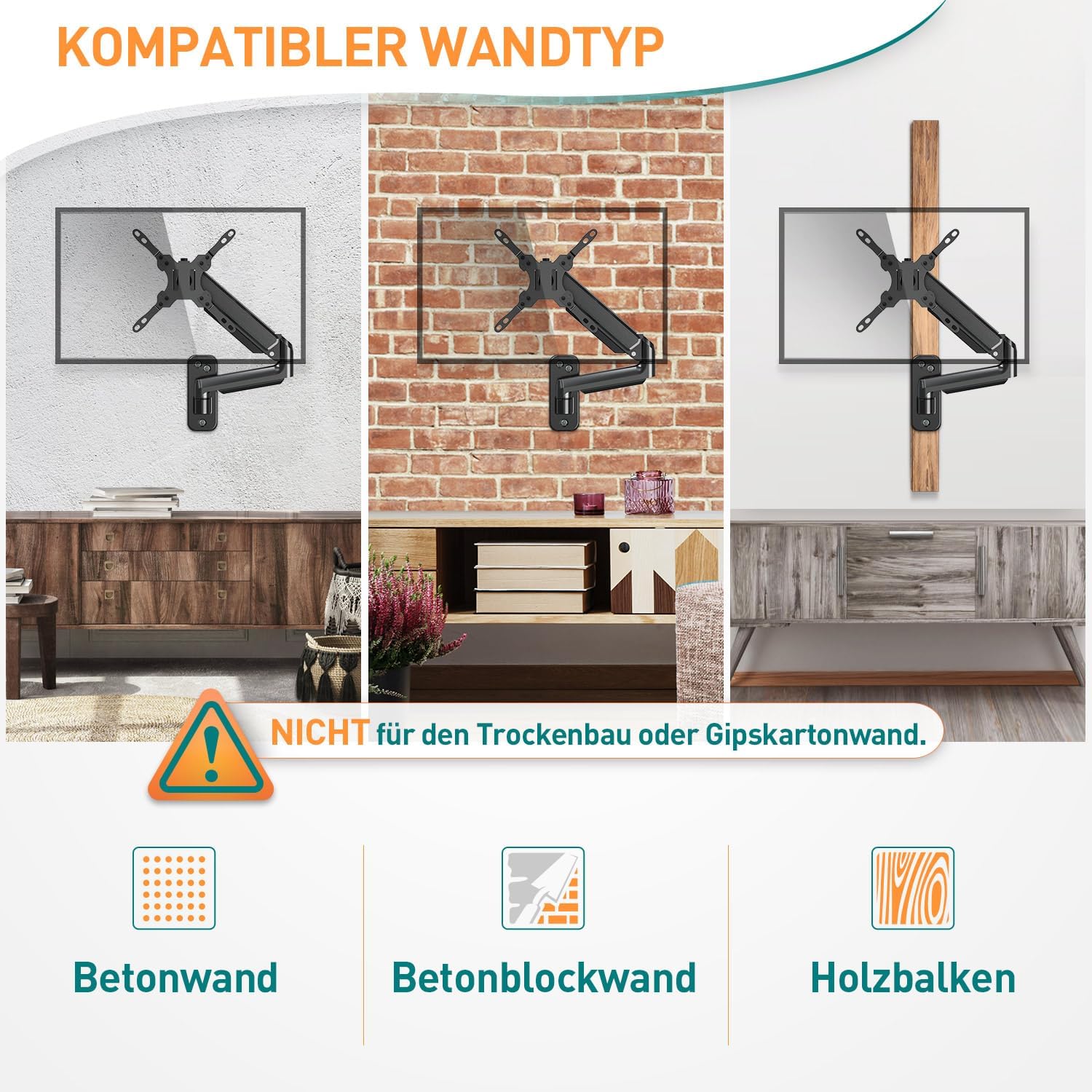 ELIVED Monitor Wandhalterung für Max. 35" Bildschirme bis zu 12kg, VESA 75/100/200mm, Gasdruckfeder PC Monitor Hatlerung Wand, Höhenverstellbar Monitorhalterung, Ultrawide Premium-Monitorarm EV6023 – Bild 3