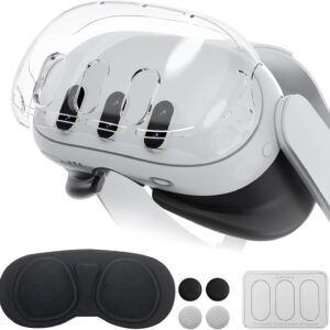 Qoosea 4 in 1 Schutzhülle für Meta Quest 3, VR Zubehör Hülle Kompatibel mit Meta Quest 3, PC Schutzschale Schutz mit 1 x Headset-Abdeckung, 3 x Kameraobjektiv aus Gehärtetem Glas 4 x Joystick-Kappen