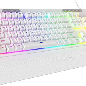 Redragon K512 Shiva US-Layout weiße Membran-Gaming-Tastatur, RGB-Beleuchtung, Programmierbare G-Tasten, Multi-Media Bedienelemente, Integrierte Handballenauflage, QWERTY-Layout