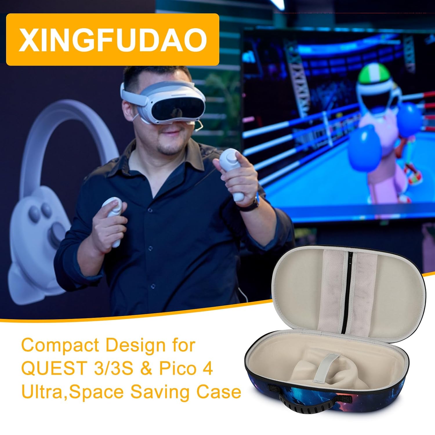 XINGFUDAO Tasche für Meta Quest 3/3S/Pico 4 Ultra, Tragetasche kompatibel mit Elite Headstrap und Zubehör, Hartschalenkoffer für Reise und Aufbewahrung (Blau, M) – Bild 6