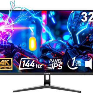 Gawfolk Gaming Monitor 32 Zoll UHD 4K 144Hz, IPS PC Bildschirm mit Lautsprecher, Computerbildschirm mit FreeSync, HDMI, DisplayPort, 178° Weiter Betrachtungswinkel, unterstützt VESA 75 * 75MM